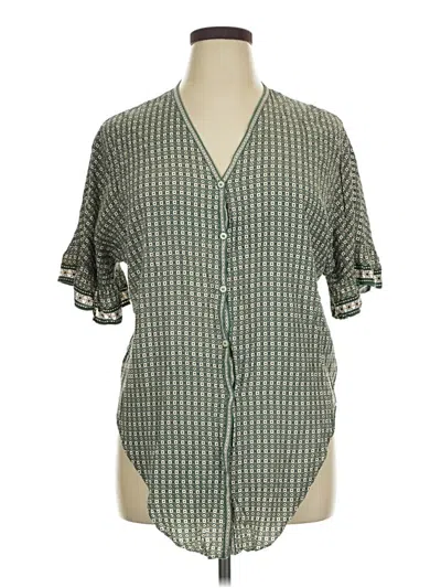 Pre-owned Max Studio Short Sleeve Blouse In Green