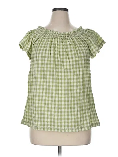 Pre-owned Max Studio Short Sleeve Blouse In Green