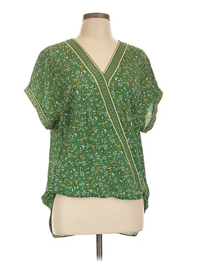 Pre-owned Max Studio Short Sleeve Blouse In Green
