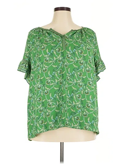Pre-owned Max Studio Short Sleeve Blouse In Green