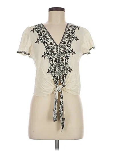 Pre-owned Max Studio Short Sleeve Blouse In Ivory