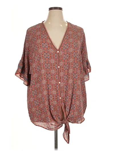 Pre-owned Max Studio Short Sleeve Blouse In Red
