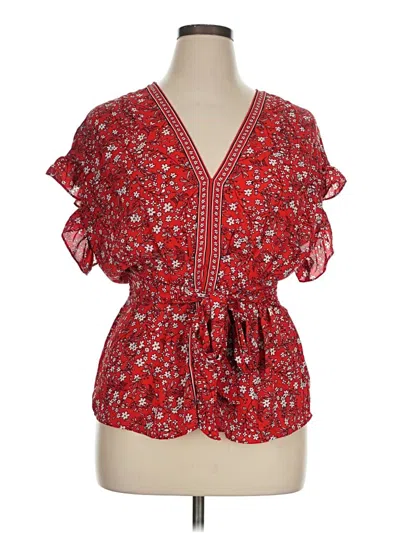 Pre-owned Max Studio Short Sleeve Blouse In Red