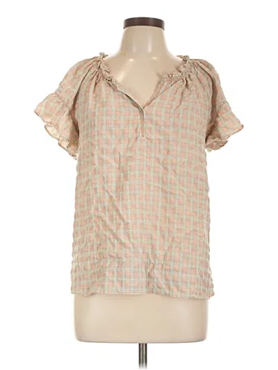 Pre-owned Max Studio Short Sleeve Blouse In Tan
