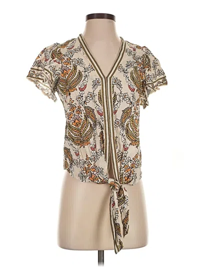 Pre-owned Max Studio Short Sleeve Blouse In Tan