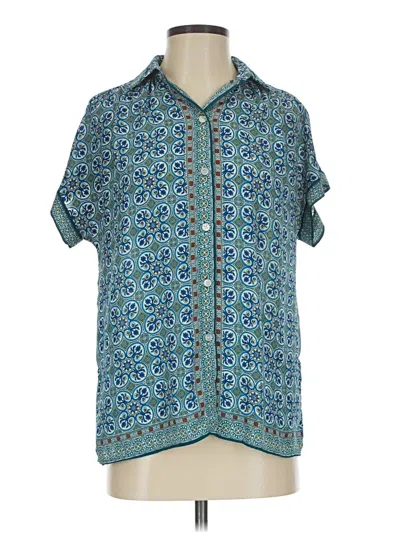 Pre-owned Max Studio Short Sleeve Blouse In Teal