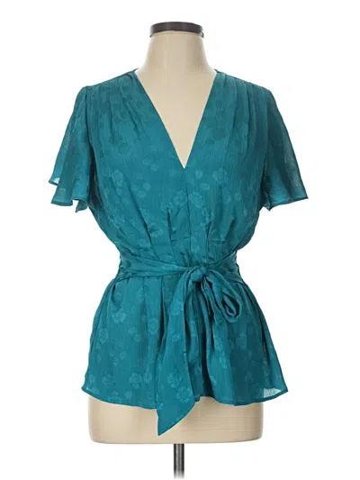 Pre-owned Max Studio Short Sleeve Blouse In Teal
