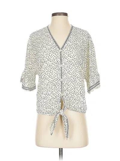 Pre-owned Max Studio Short Sleeve Blouse In White