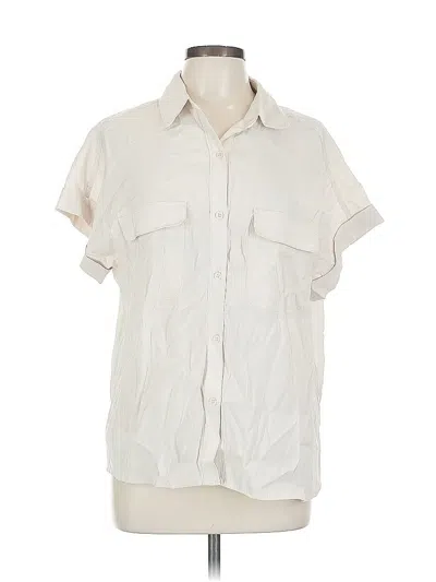 Pre-owned Max Studio Short Sleeve Blouse In White