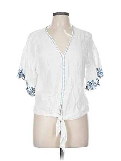 Pre-owned Max Studio Short Sleeve Blouse In White