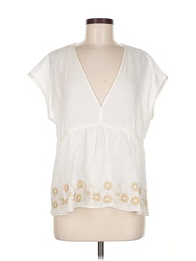 Pre-owned Max Studio Short Sleeve Blouse In White