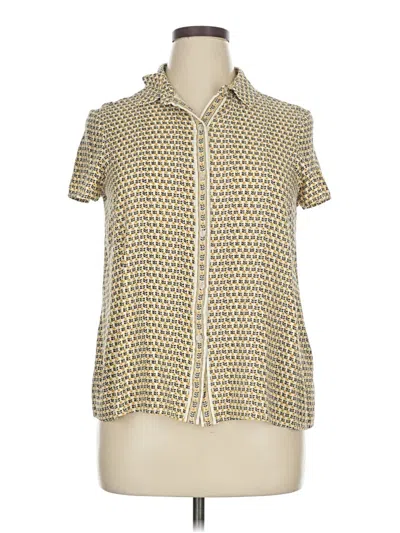 Pre-owned Max Studio Short Sleeve Blouse In White