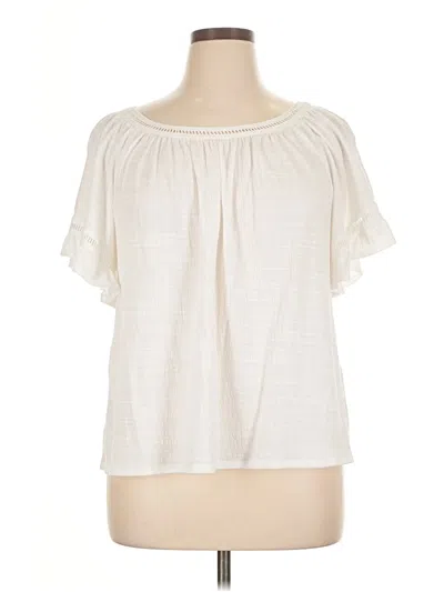 Pre-owned Max Studio Short Sleeve Blouse In White