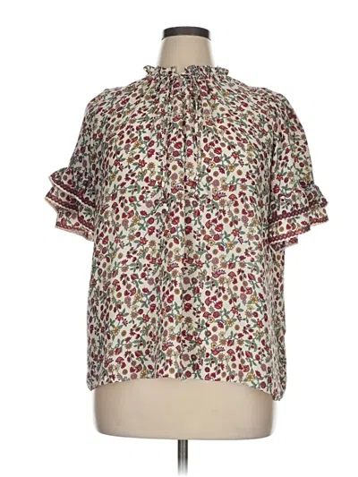 Pre-owned Max Studio Short Sleeve Blouse In White