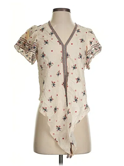 Pre-owned Max Studio Short Sleeve Blouse In White