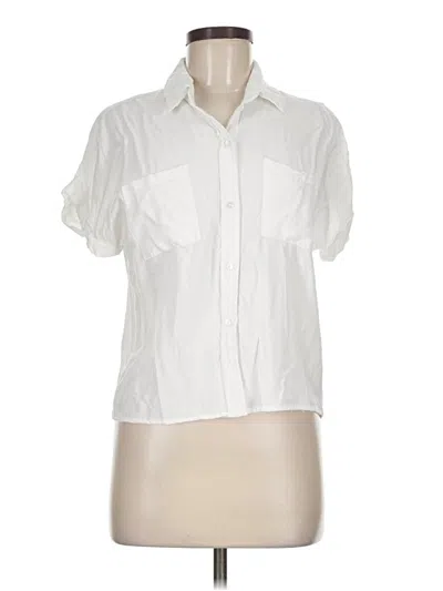 Pre-owned Max Studio Short Sleeve Blouse In White