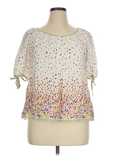 Pre-owned Max Studio Short Sleeve Blouse In White