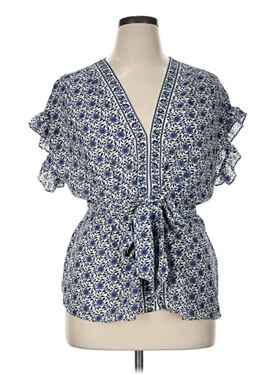 Pre-owned Max Studio Short Sleeve Blouse In White