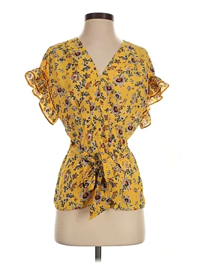 Pre-owned Max Studio Short Sleeve Blouse In Yellow