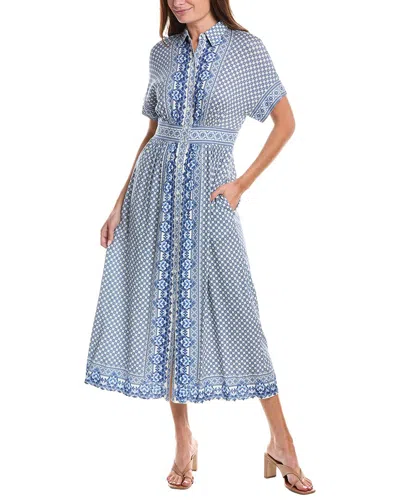 Max Studio Short Sleeve Button Front Midi Dress In Multi