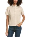 Max Studio Short Sleeve Collared Top In Gray