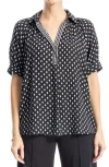 Max Studio Short Sleeve Crepe Blouse In Black/ecru Shadow Dots