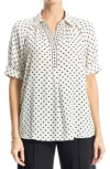 Max Studio Short Sleeve Crepe Blouse In Ecru/black Shadow Dots