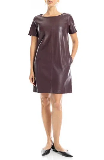 Max Studio Short Sleeve Faux Leather Dress In Burgundy