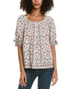 Max Studio Short Sleeve Inverted Pleat Top In Multi