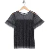 Max Studio Short Sleeve Knit Mesh Top In Black Cream Dot