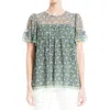 Max Studio Mesh Top In Olive/blue/gold Magnolia
