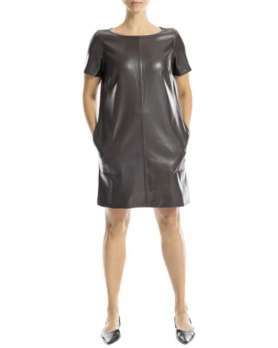 Max Studio Short Sleeve Leaterette Short Dress In Gray