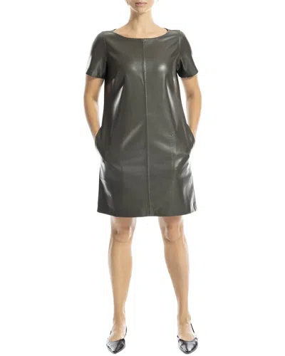 Max Studio Short Sleeve Leaterette Short Dress In Black