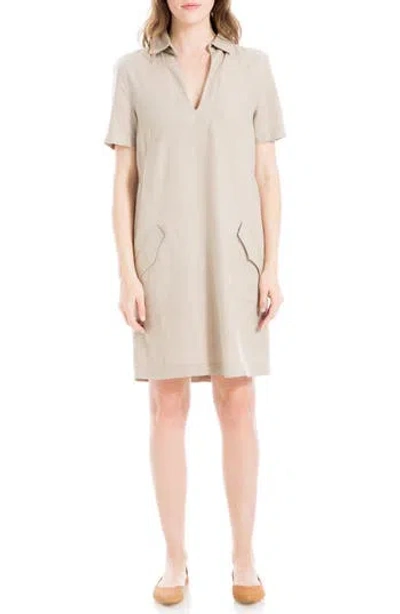 knee length dresses for ladies Blue Fit and Flare Dress Short Sleeve Linen Blend main image 1