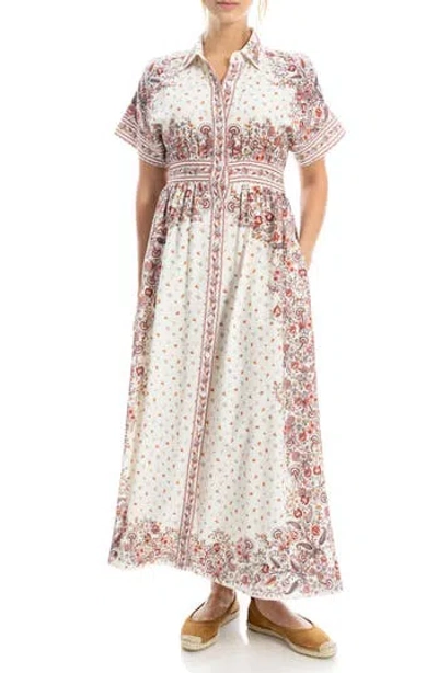 Max Studio Short Sleeve Maxi Shirtdress In White