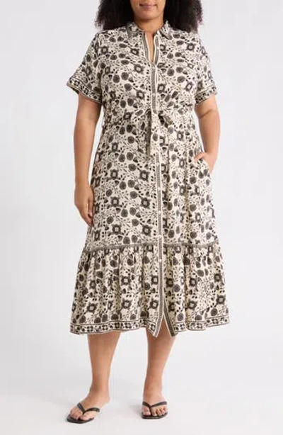 Max Studio Short Sleeve Maxi Shirtdress In Multi