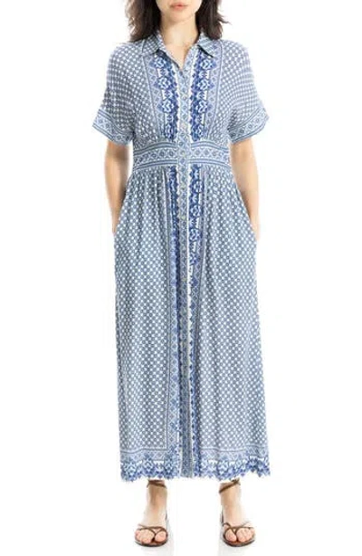 Max Studio Short Sleeve Maxi Shirtdress In Blue