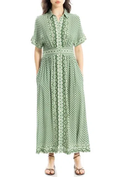Max Studio Short Sleeve Maxi Shirtdress In Green