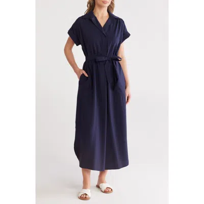 Max Studio Short Sleeve Maxi Shirtdress In Navy-navy