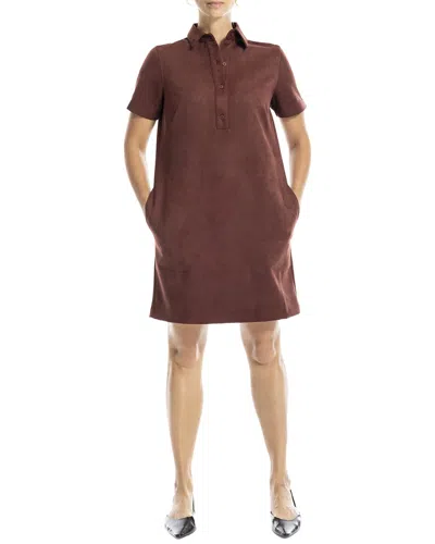 Max Studio Short Sleeve Mini Shirt Dress In Brown