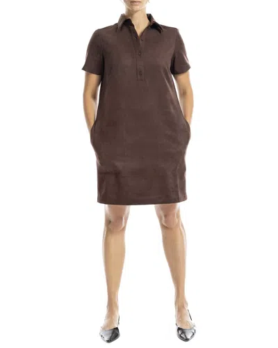 Max Studio Short Sleeve Mini Shirt Dress In Brown