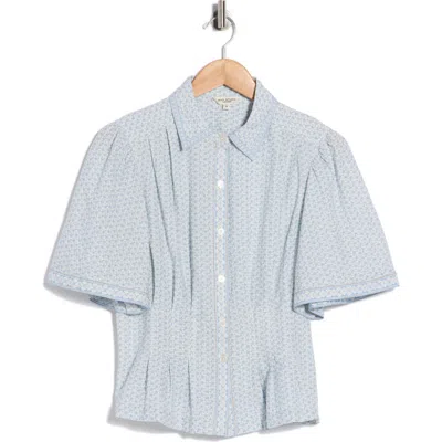 Max Studio Short Sleeve Peplum Button-up Shirt In Blue