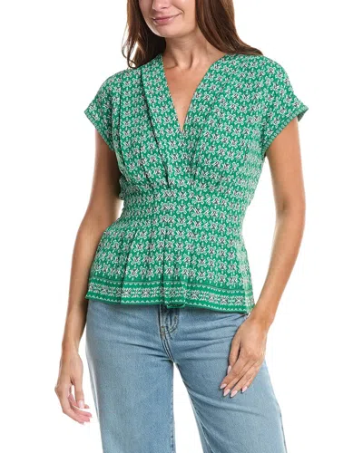 Max Studio Short Sleeve Pleat Front Blouse In Green