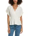 Max Studio Short Sleeve Pleat Front Linen-blend Blouse In White