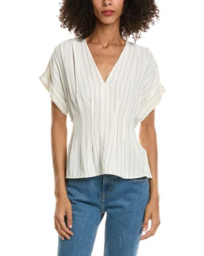 Max Studio Short Sleeve Pleat Front Linen-blend Blouse In White
