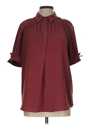 Pre-owned Max Studio Short Sleeve Polo Shirt In Burgundy