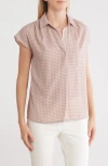 Max Studio Short Sleeve Popover Blouse In Mauve Pink/ivory Dot