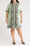 Max Studio Short Sleeve Shirtdress In Green