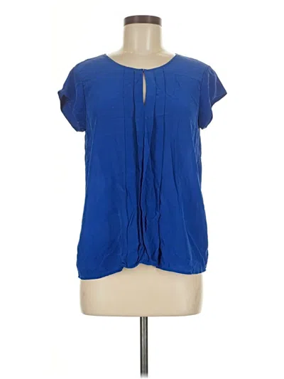 Pre-owned Max Studio Short Sleeve Silk Top Blue Keyhole Neckline Tops