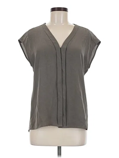 Pre-owned Max Studio Short Sleeve Silk Top Gray Plunge Neckline Tops